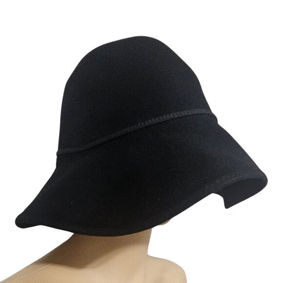 1990s Helen Kaminski Black Merino Wool Cloche Hat Cotton Rope Hatband Size L main image 6